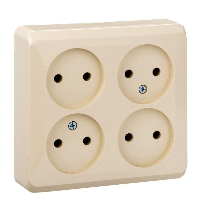 Розетка 4-м ОП Этюд 16А IP20 250В без с заземл. без защ. шторок крем. SE PA16-205K
