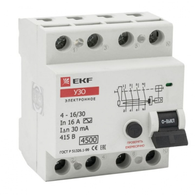 Устройство защитного отключения УЗО 4P 25А/30мА (электронное) EKF