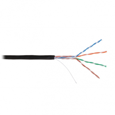 Кабель U/UTP 4 пары, Кат.5e, медь, 24AWG, внешний, черный, 305м NIKOLAN NKL 4600B-BK