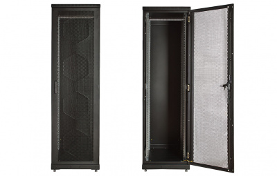Шкаф телекоммуникационный напольный 19", 24U(600x800), ШТ-НП-М-24U-600-800-П-Ч, передняя дверь перфорация, черный ССД