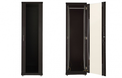 Шкаф телекоммуникационный напольный 19",18U(600x600), ШТ-НП-М-18U-600-600-С-Ч, передняя дверь стекло, черный ССД