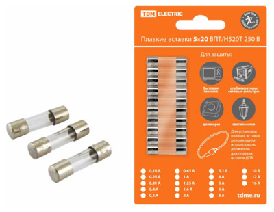 Плавкая вставка ВПБ6-5 0,5А 250В TDM упак (10 шт.)