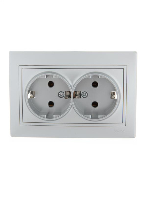 Розетка 2-м СП Mira 16А IP20 с заземл. со вставкой керамика сер. метал. LEZARD 701-1010-127