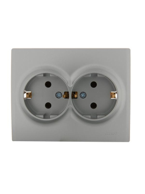 Розетка 2-м СП Karina с заземл. термопласт матов. серебр. LEZARD 707-4300-127B