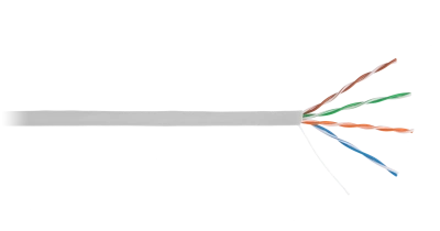 Кабель NETLAN U/UTP 4 пары, Кат.5e (Класс D), 100МГц, одножильный, BC (чистая медь), внутренний, PVC нг(B), серый, 305м