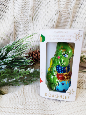 Елочное украшение "Дракон с подарками 2" (Символ года), в подарочной упаковке h=9см.