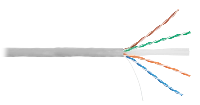 Кабель NETLAN U/UTP 4 пары, Кат.6 (Класс E), 250МГц, одножильный, BC (чистая медь), внутренний, PVC нг(B), серый, 305м