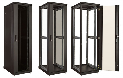 Шкаф телекоммуникационный напольный 19",18U(600x600), ШТ-НП-М-18U-600-600-С-Ч, передняя дверь стекло, черный ССД