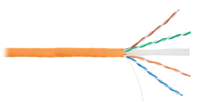 Кабель NETLAN U/UTP 4 пары, Кат.6 (Класс E), 250МГц, одножильный, BC (чистая медь), внутренний, LSZH нг(B)-HF, оранжевый, 305м